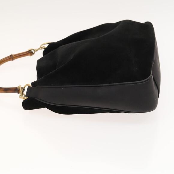 GUCCI Bamboo Shoulder Bag Suede Black Gold 001 1577 001 1577 - Picture 5 of 16